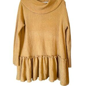 Umgee USA mustard Yellow golden Tunic peplum sweater cowl neck ruffle hem top